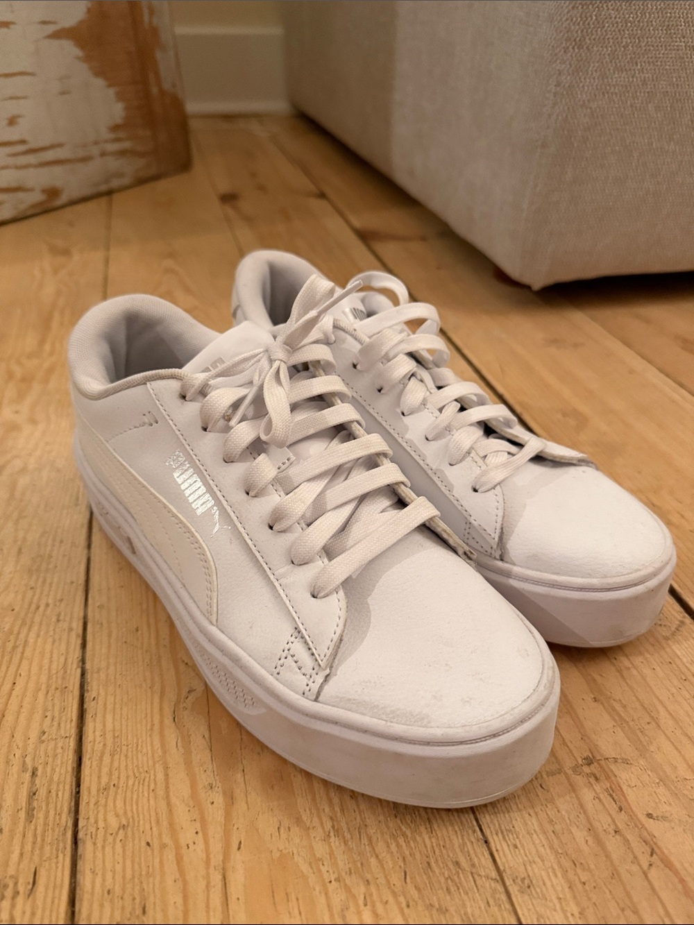 Puma White Low-Top Platform Sneakers